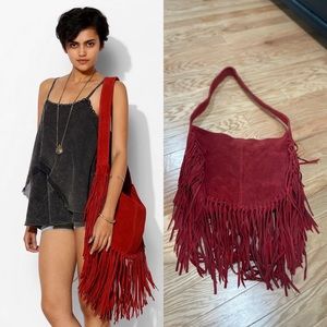 Urban Outfitters Bettina Red Suede Fringe Bag